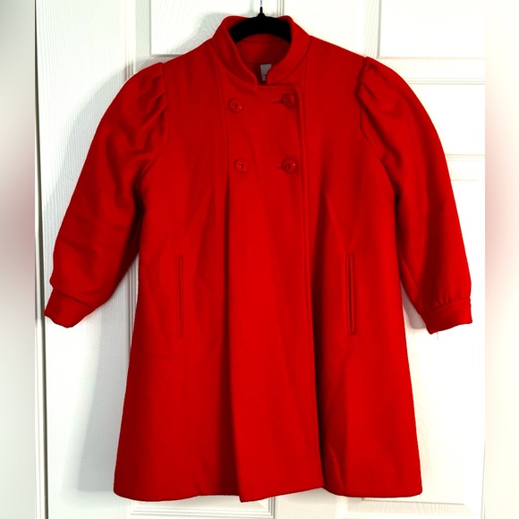 VTG ROTHSCHILD RED GIRLS WOOL SWING COAT & HAT.  BUTTON SNAP FRONT SZ 6 - Picture 2 of 12